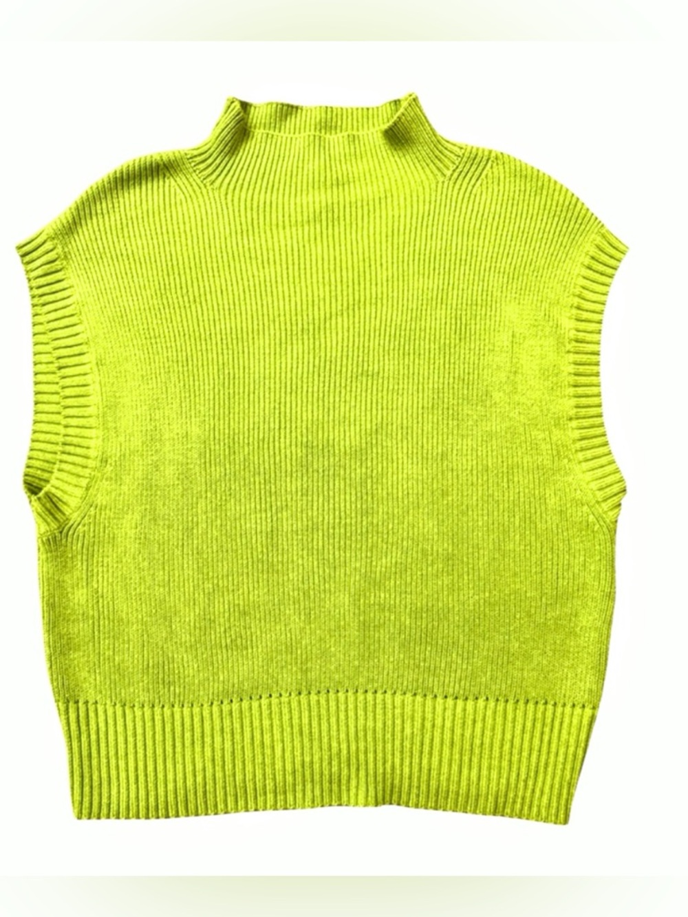 Anthro Maeve Lime Green Sleeveless Knit Top Ribbed Summer Statement M